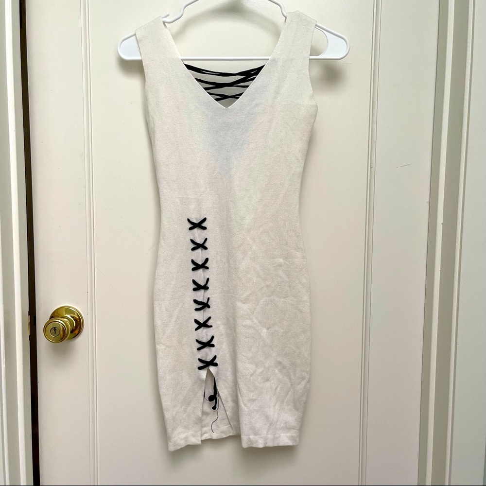 Edgy preppy white, sleeveless sweater dress